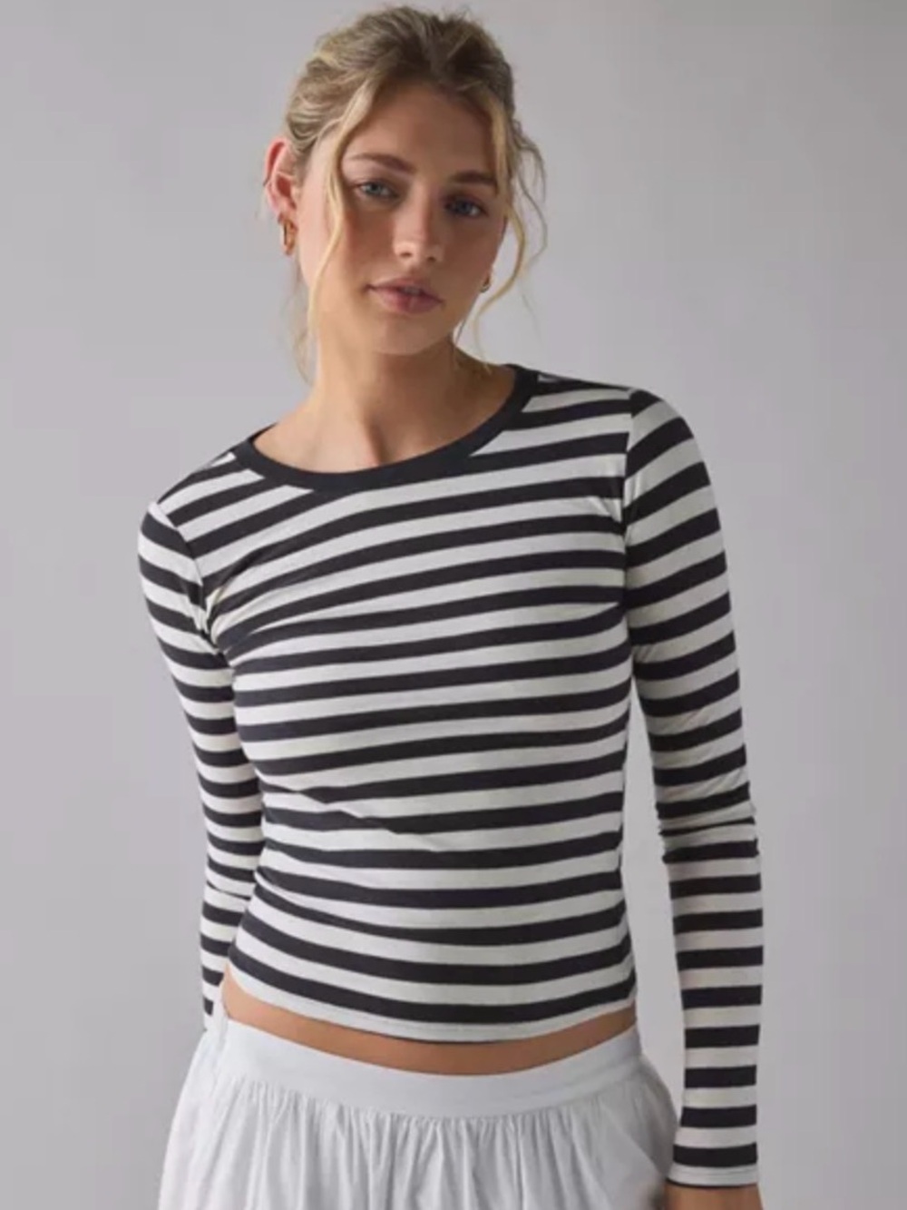NWT Urban Outfitters Black White Striped Long Sleeve Top S Y2K Fitted
